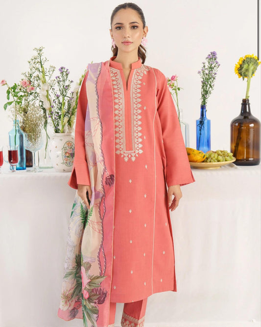 Dhanak Embroidered 3-PC Premium Unstitched Suit