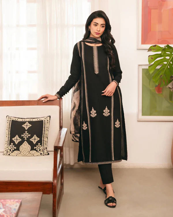 Dhanak Embroidered 3-PC Premium Unstitched Suit