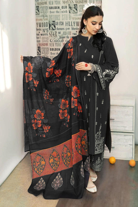 Dhanak Embroidered 3PC with Pashmina Wool Shawl (Unstitched)