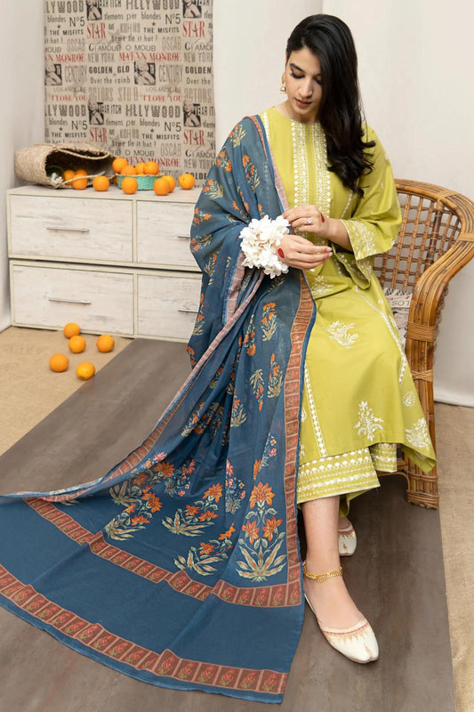 Dhanak Embroidered 3PC with Pashmina Wool Shawl (Unstitched)