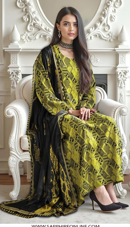 Digital Printed Khaddar 3PC with Doria Khaddar Shawl (Unstitched)
