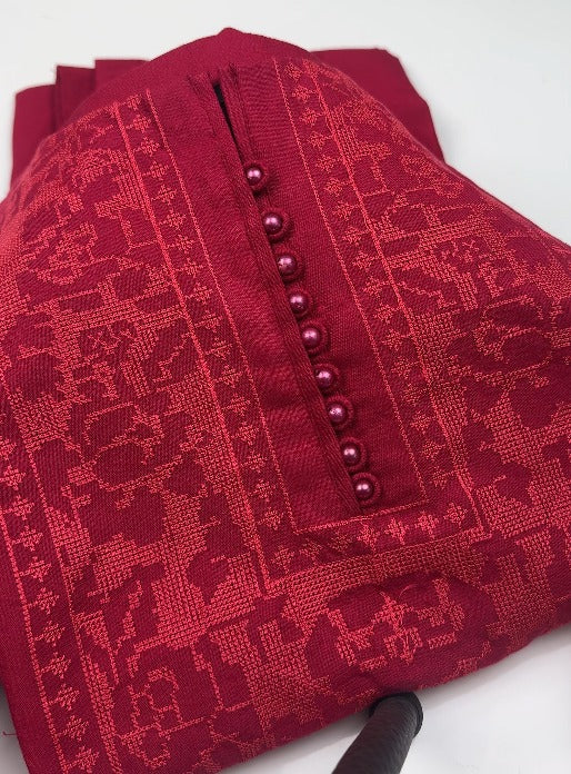 02-Piece Stitched Peach Leather Dhanak Embroidered Suit