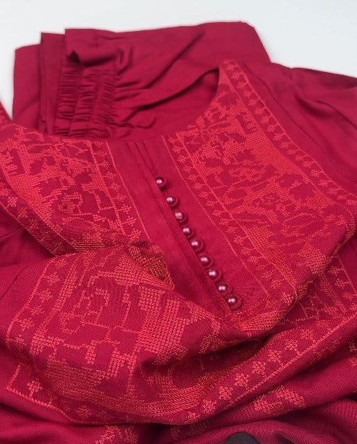 02-Piece Stitched Peach Leather Dhanak Embroidered Suit