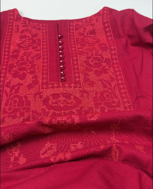 02-Piece Stitched Peach Leather Dhanak Embroidered Suit