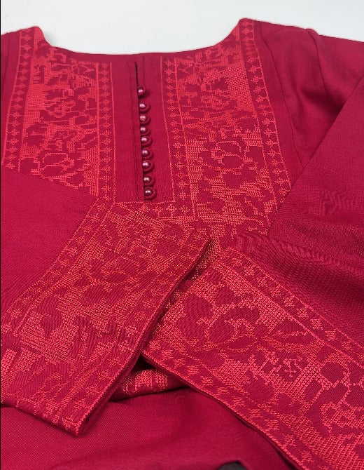 02-Piece Stitched Peach Leather Dhanak Embroidered Suit