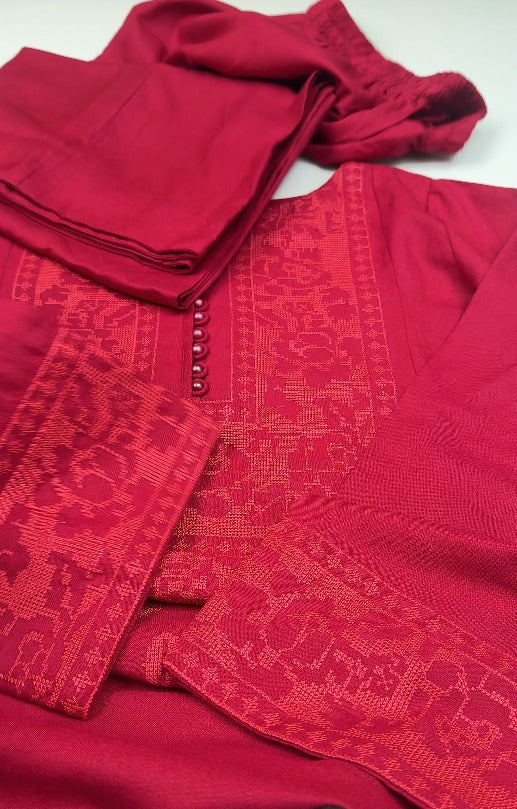 02-Piece Stitched Peach Leather Dhanak Embroidered Suit